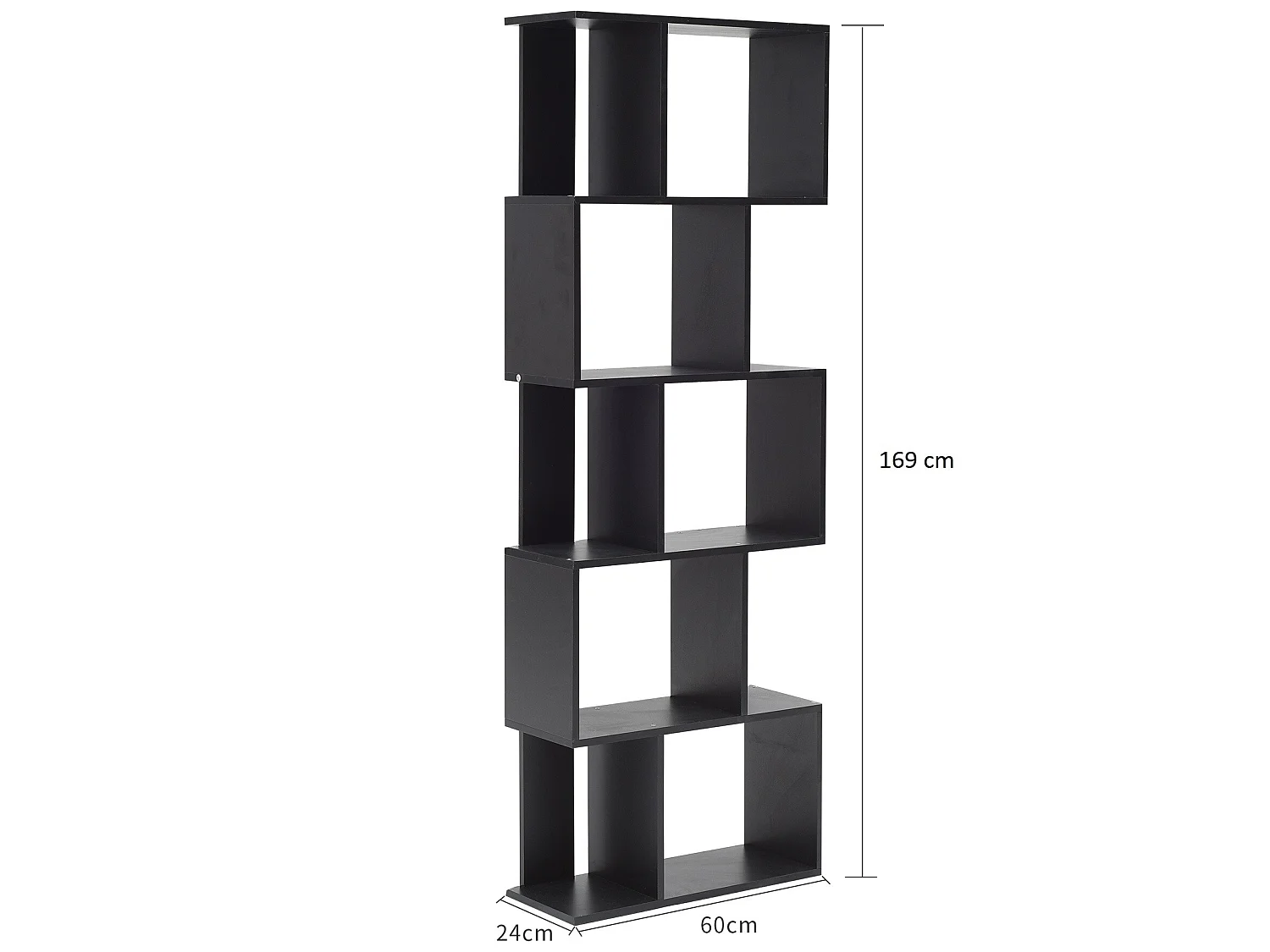 Libreria Scaffale 5 Ripiani Legno Nero Stile Moderno 172,5x60x24