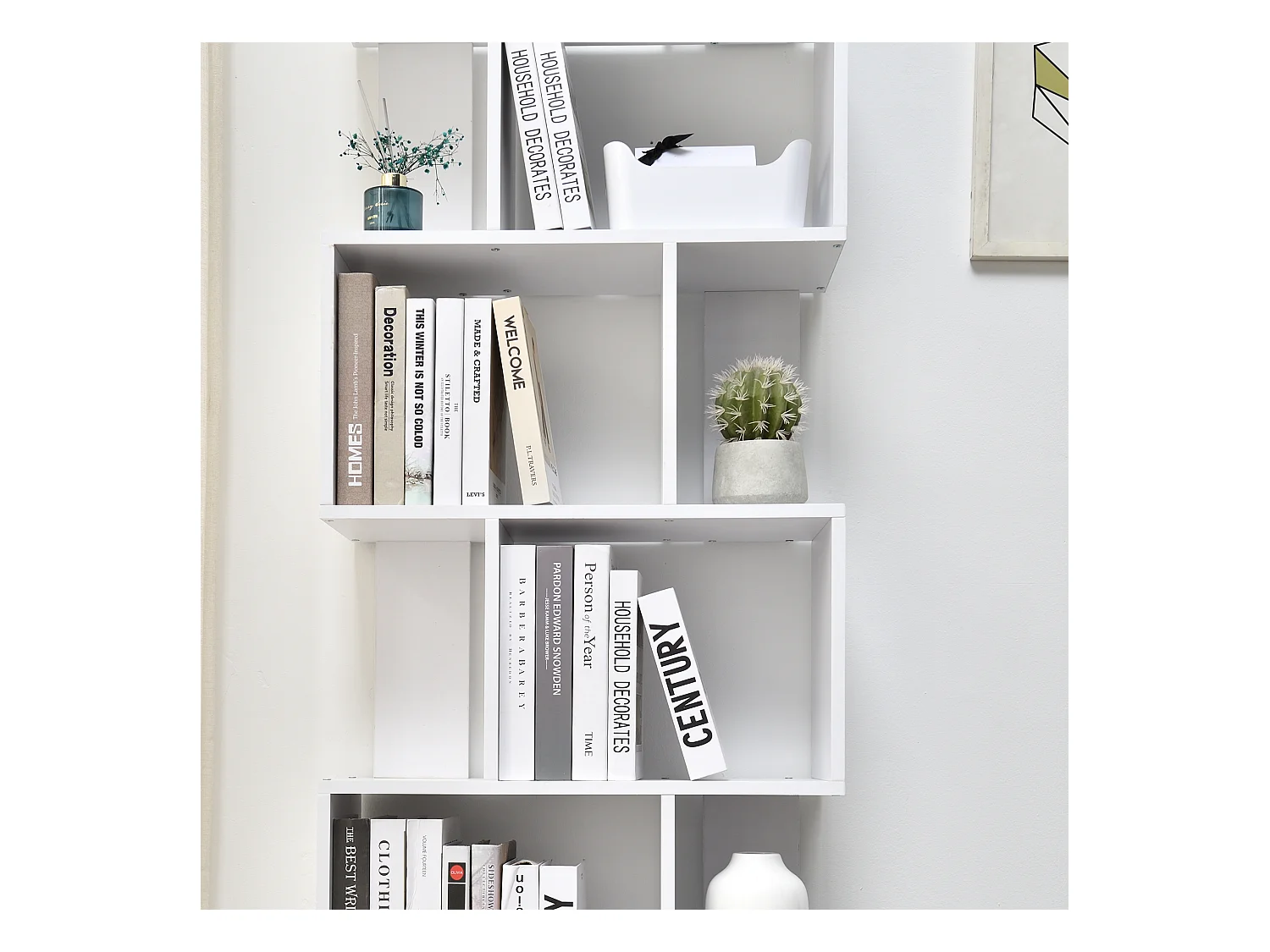 Scaffale Libreria Bianca Moderna con 6 Ripiani in Legno per Ufficio Soggiorno