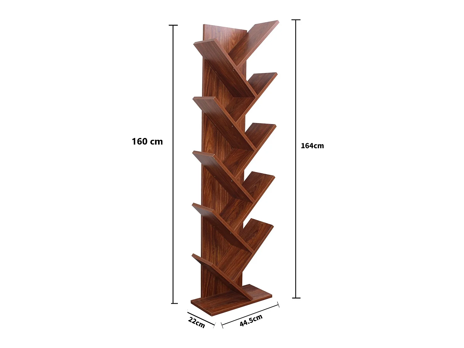 Scaffale Libri Libreria 10 Mensole Mdf Marrone Noce 160x44,5x22