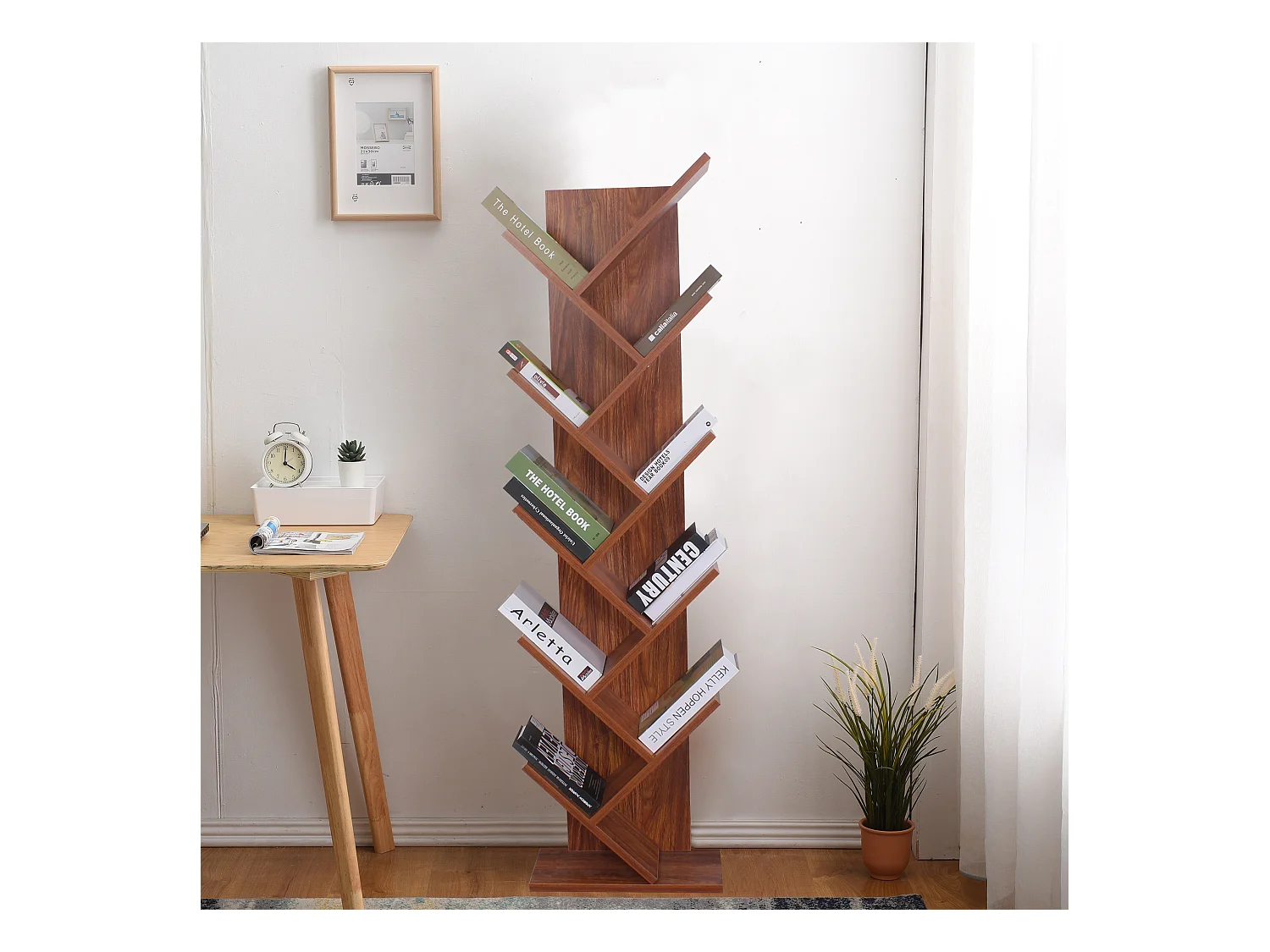 Bibliothèque Meuble 10 Etagères Mdf Marron Noyer 160x44,5x22