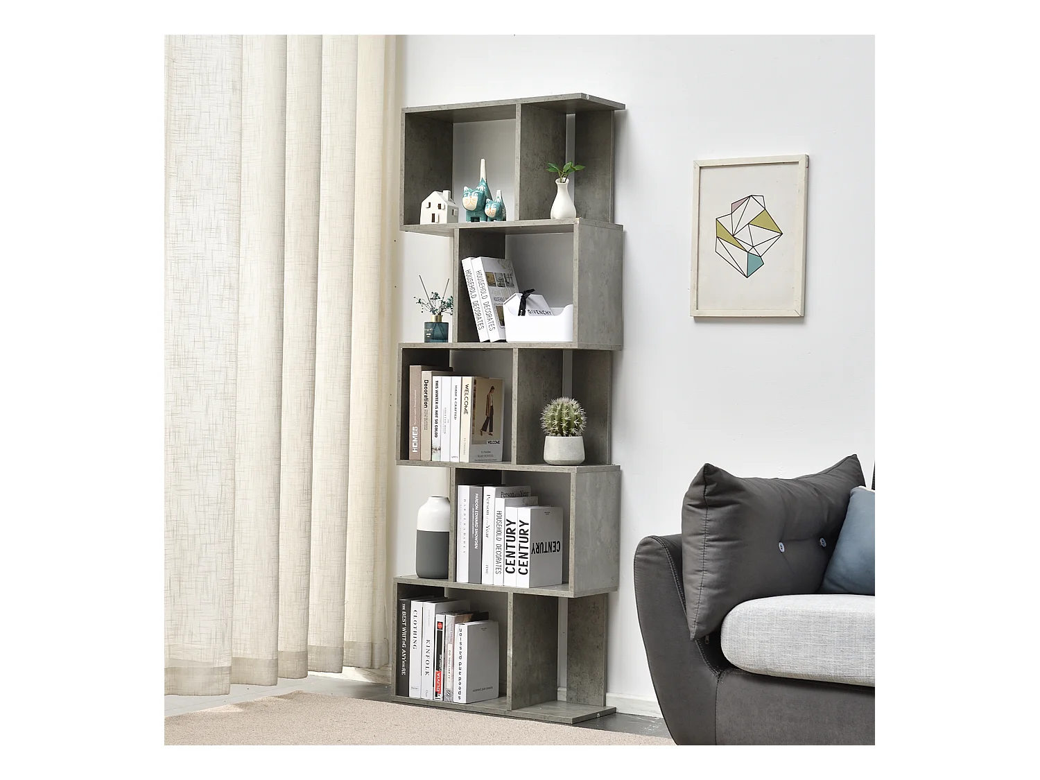 Libreria Moderna Scaffale 5 Ripiani in Legno Grigio da Soggiorno Ufficio