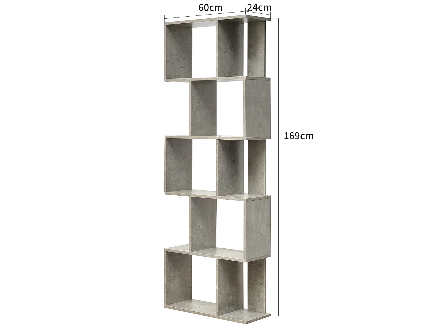 Bibliothèque moderne à 5 étagères en bois gris pour salon et bureau