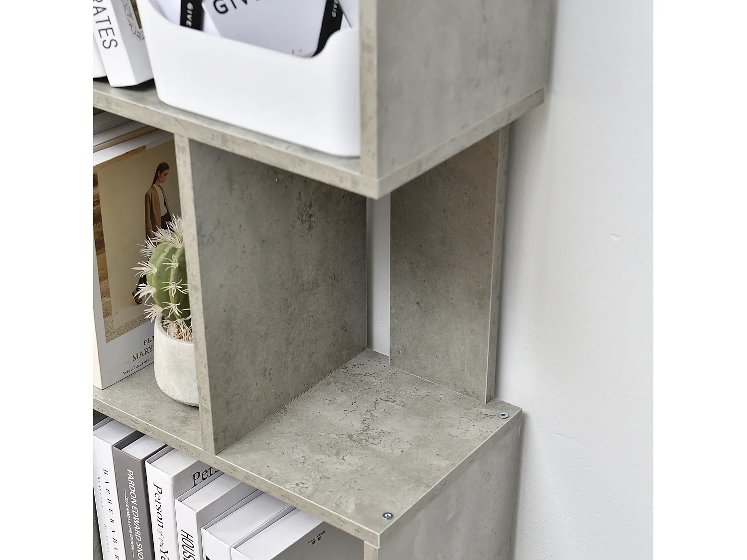 Bibliothèque moderne à 5 étagères en bois gris pour salon et bureau