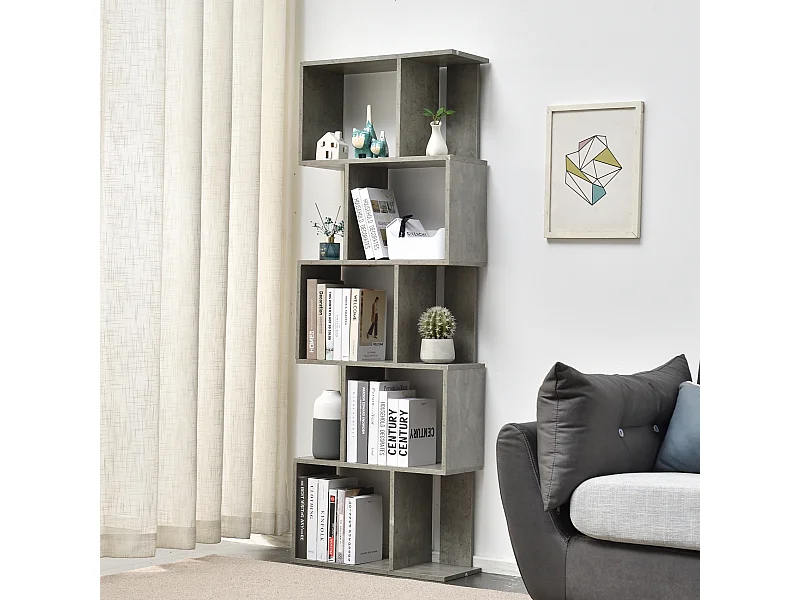 Libreria Moderna Scaffale 5 Ripiani in Legno Grigio da Soggiorno Ufficio