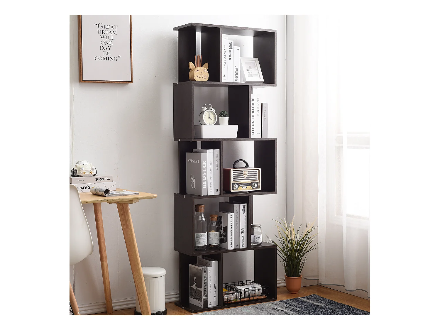 Etagère Bibliothèque Bois 5 Etagères Marron Wengè 172,5x60x24,5