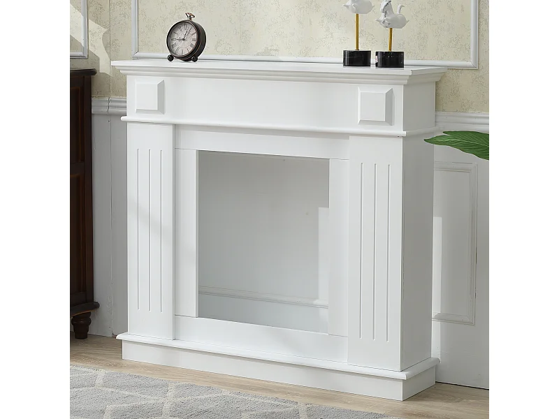 Cornice Decorativa Camino Finto Legno Bianco Classico 100x109x26