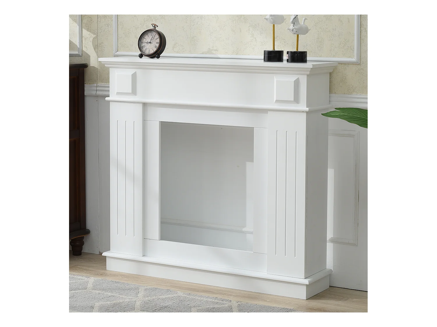 Cornice Decorativa Camino Finto Legno Bianco Classico 100x109x26