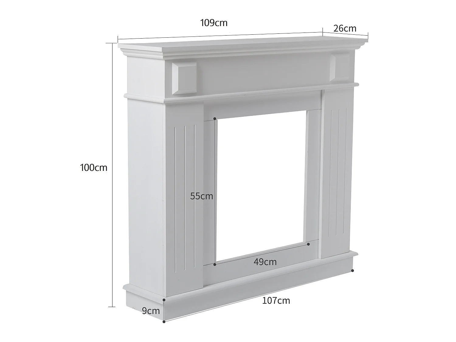 Cornice Decorativa Camino Finto Legno Bianco Classico 100x109x26