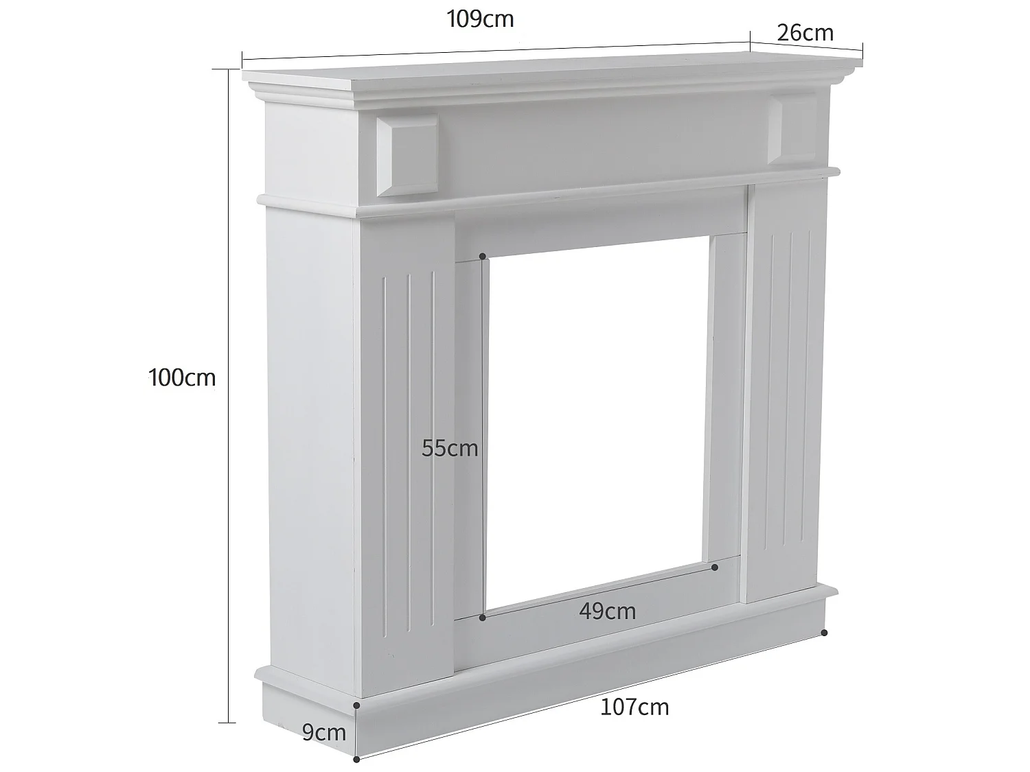 Marco Chiminea Decorativa Madera Blanco Retro 100x109x26