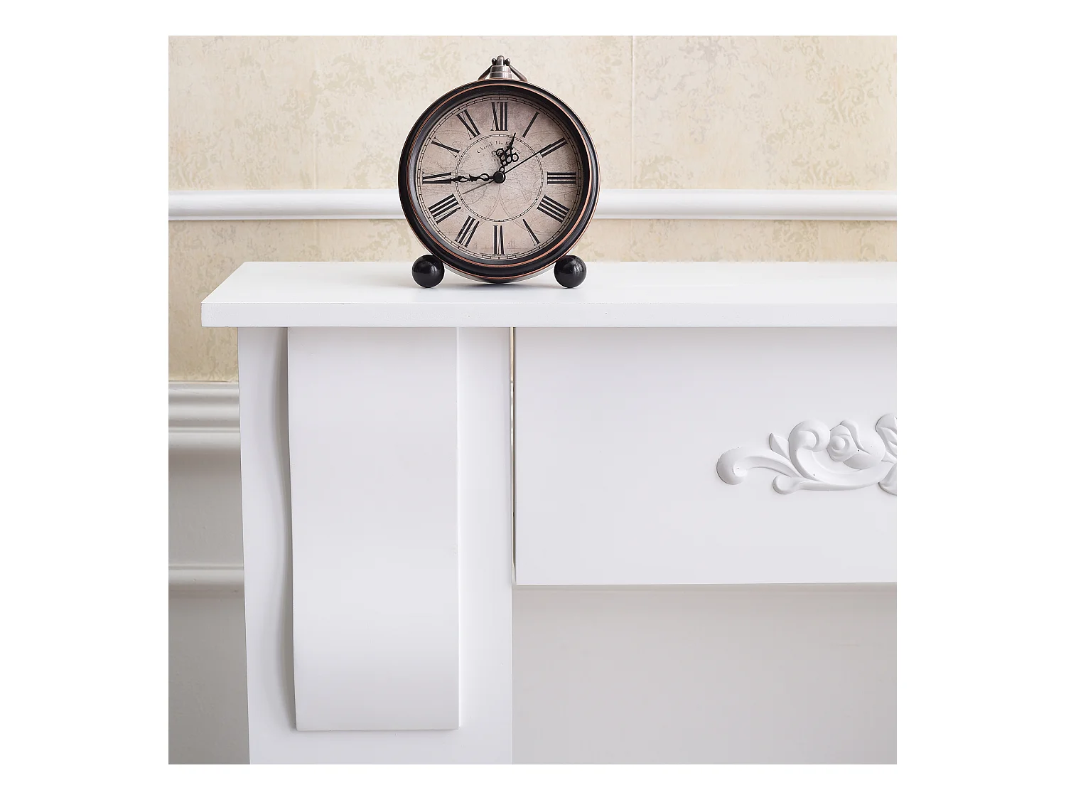 Cornice Camino Bianco Decorazione Floreale Classico 92x93x22,5