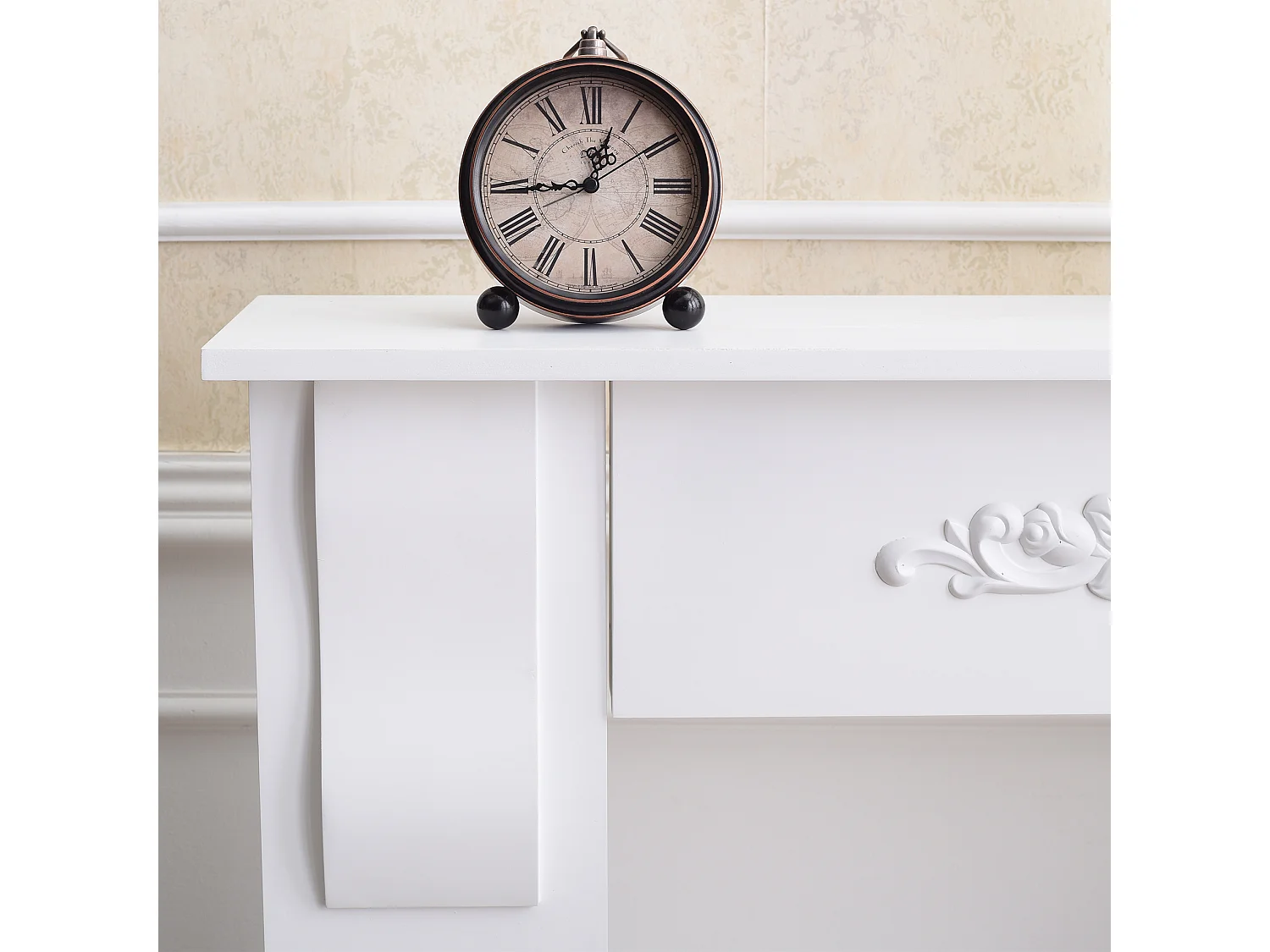 Cornice Camino Bianco Decorazione Floreale Classico 92x93x22,5