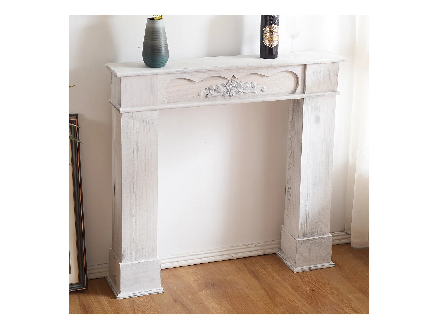 Consola Decoracion Chimenea Madera Blanco Clasico 99x104x21