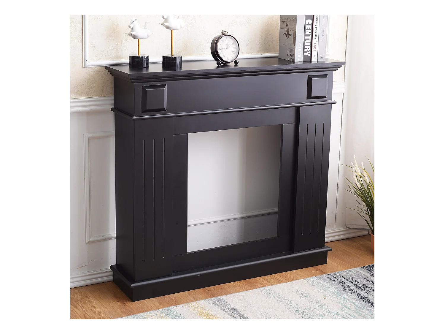 Moldura Clássica de Lareira Decorativa de Madeira Preto 100x109x26