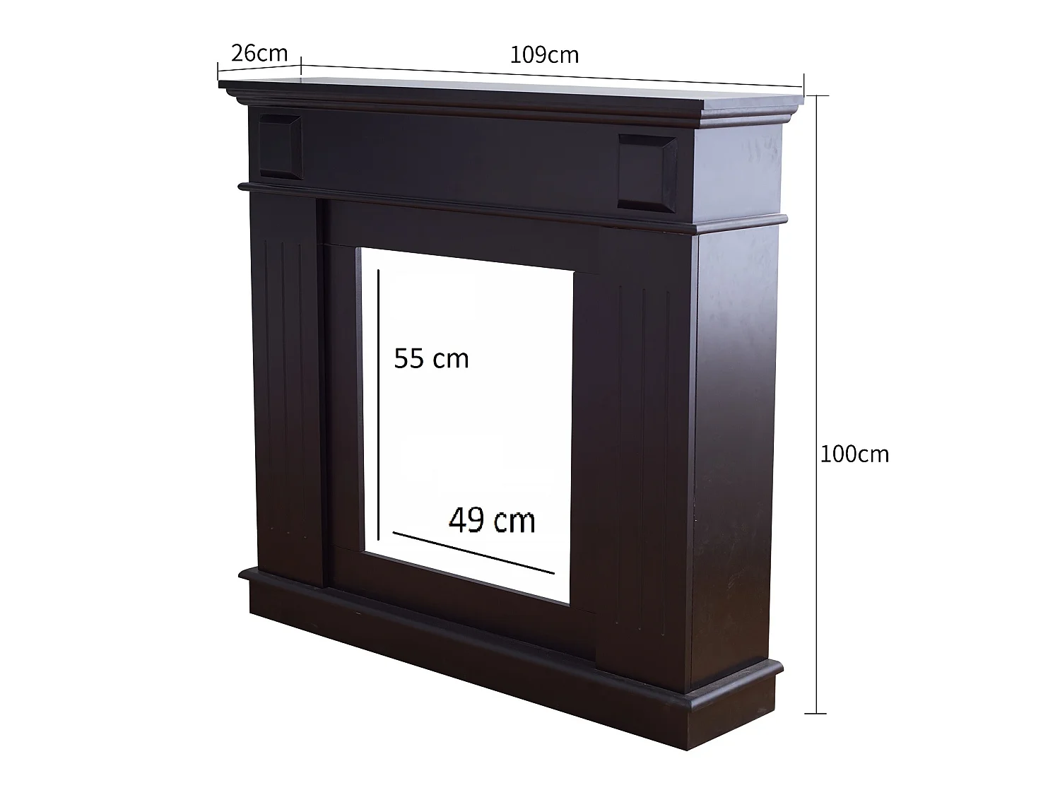 Moldura Clássica de Lareira Decorativa de Madeira Preto 100x109x26