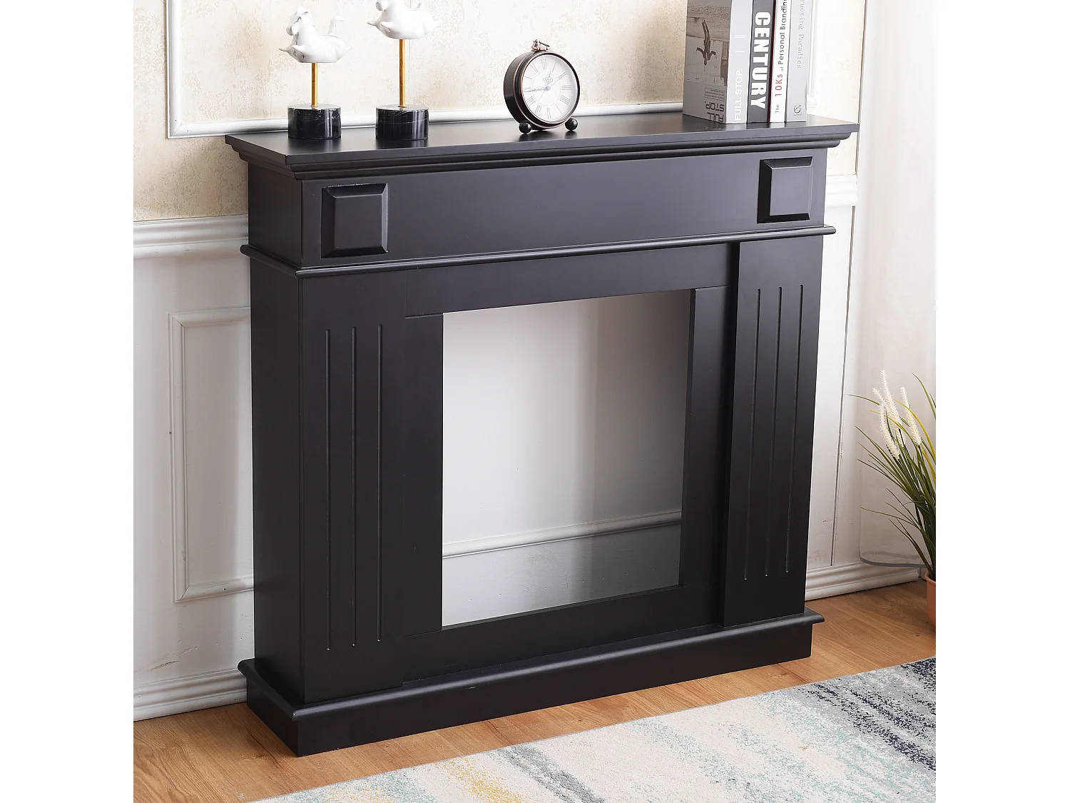 Cadre Decoratif Cheminée Decorative Bois Noir 100x109x26