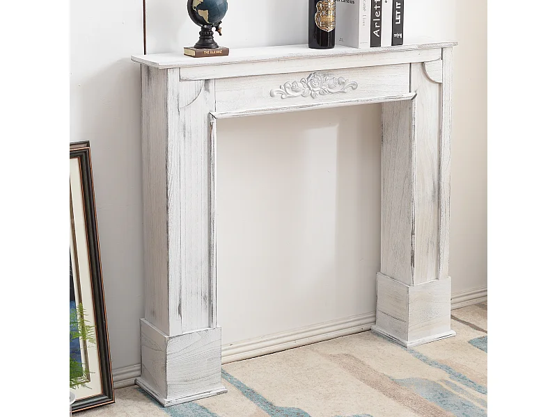 Rebecca Mobili Kaminumrandung Kaminkonsole Dekor Holz Grau Shabby 100x105x21