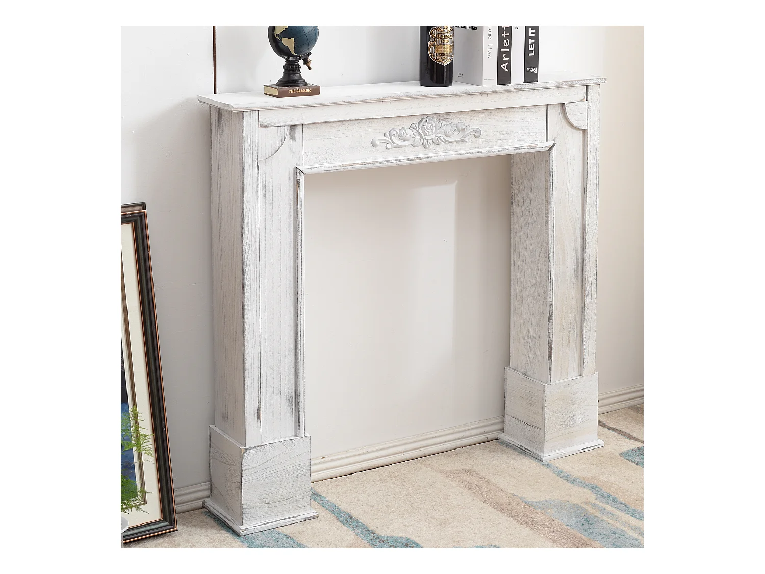Cadre Decoratif Encadrement Cheminee Bois Gris Shabby 100x105x21