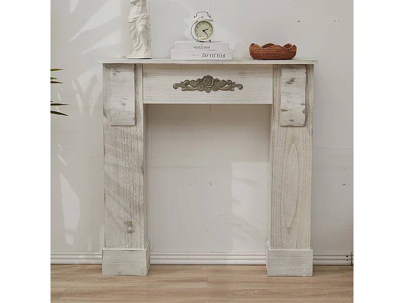 Rebecca Mobili Kaminkonsole Kaminumrandung Paulownienholz Grau 98x97x22,5