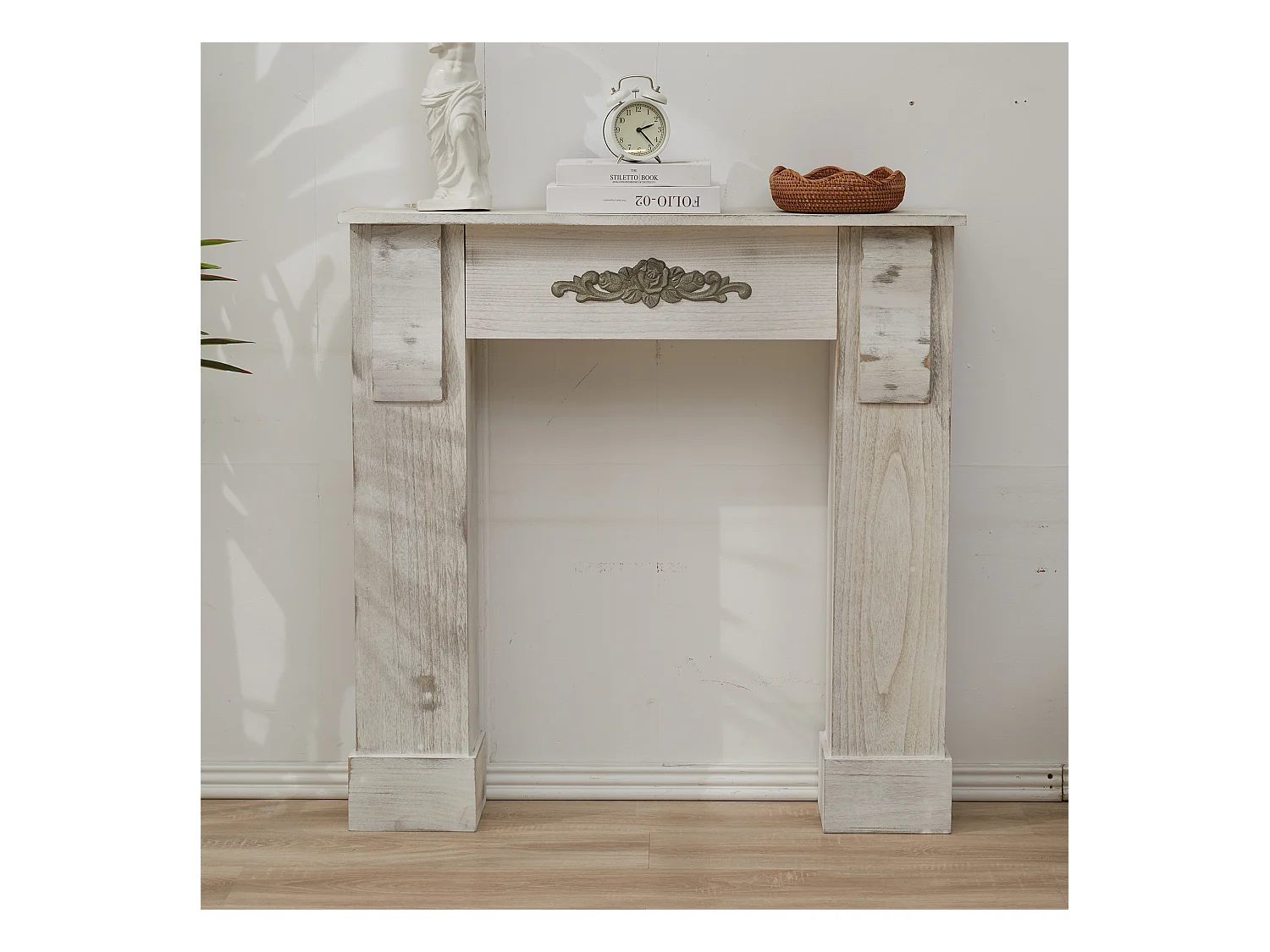 Cornice Decorativa Camino Legno Grigio Retro 98,5x96,5x22,5