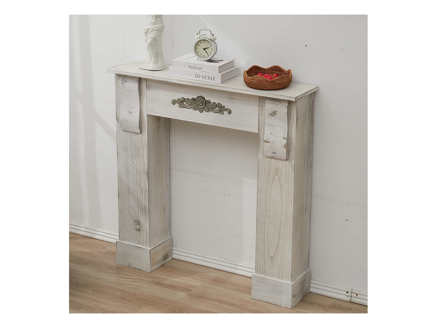 Cornice Decorativa Camino Legno Grigio Retro 98,5x96,5x22,5