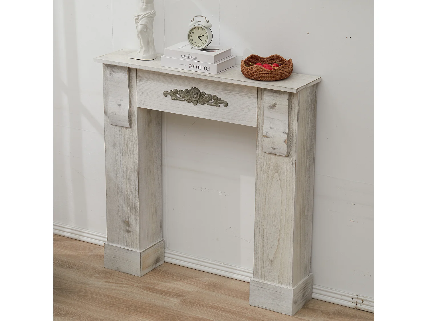 Manteau Cheminée Décorative Bois Gris Retro 98,5x96,5x22,5