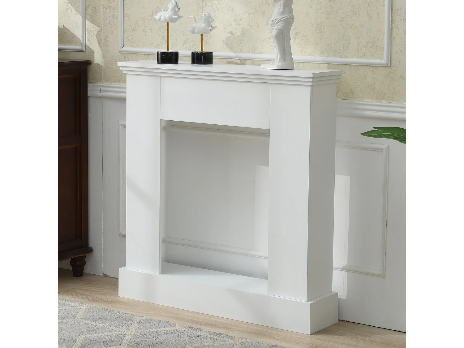 Moldura de Lareira Decorativa de Madeira Branca Contemporânea 98x92x23