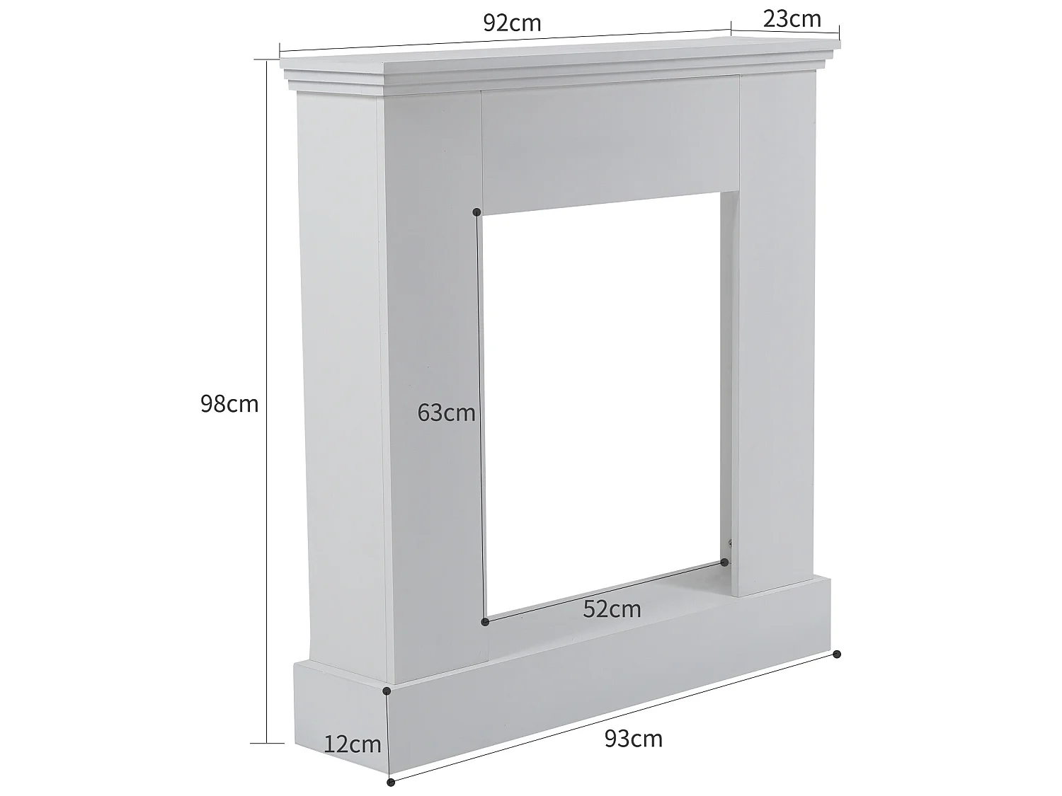 Moldura de Lareira Decorativa de Madeira Branca Contemporânea 98x92x23