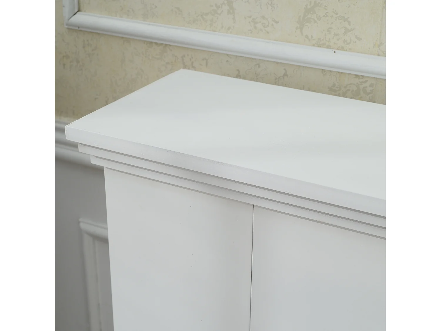 Moldura de Lareira Decorativa de Madeira Branca Contemporânea 98x92x23