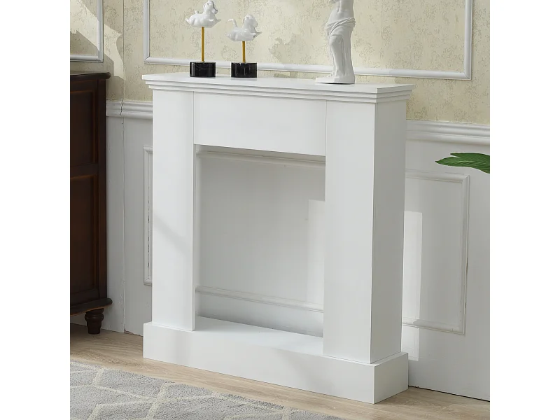 Moldura de Lareira Decorativa de Madeira Branca Contemporânea 98x92x23