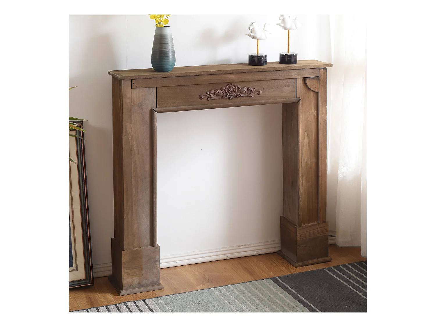 Decorazione Camino Caminetto Legno Marrone Shabby 100x105x21