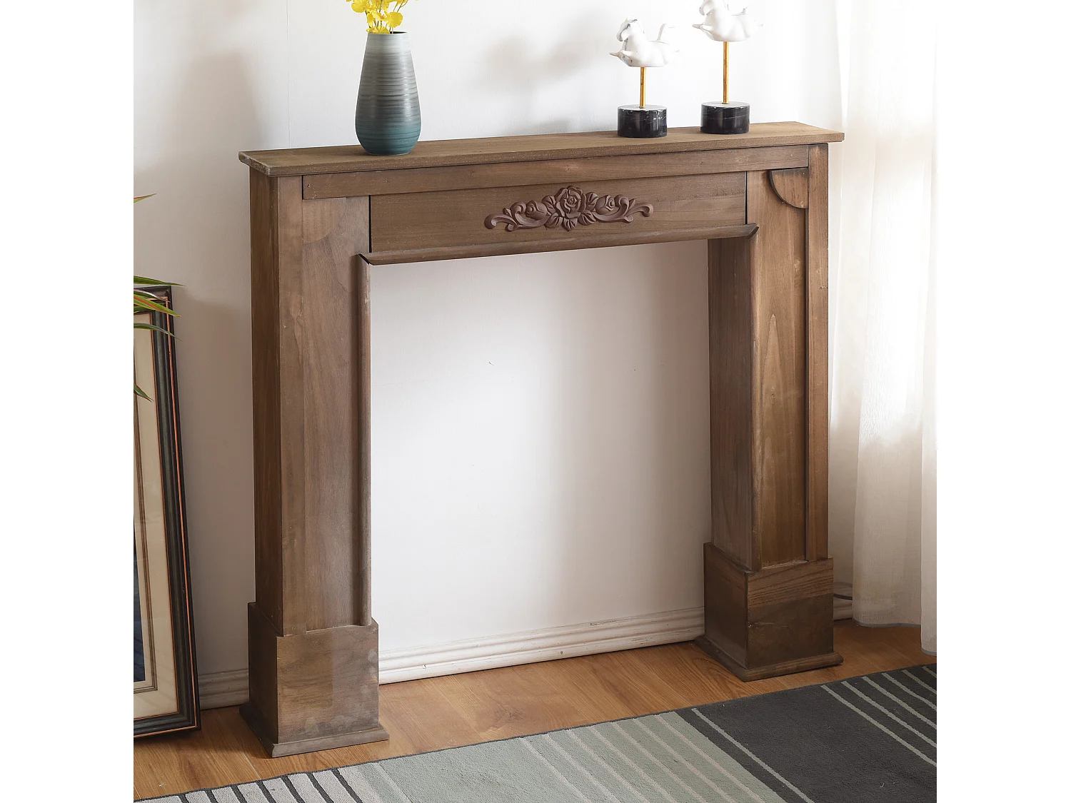 Decorazione Camino Caminetto Legno Marrone Shabby 100x105x21