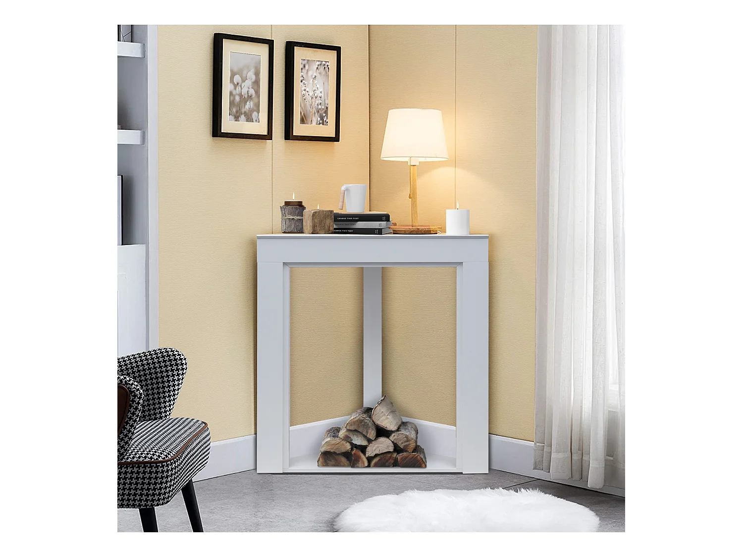 Marco decorativo para chimenea de esquina de madera blanca Clásico