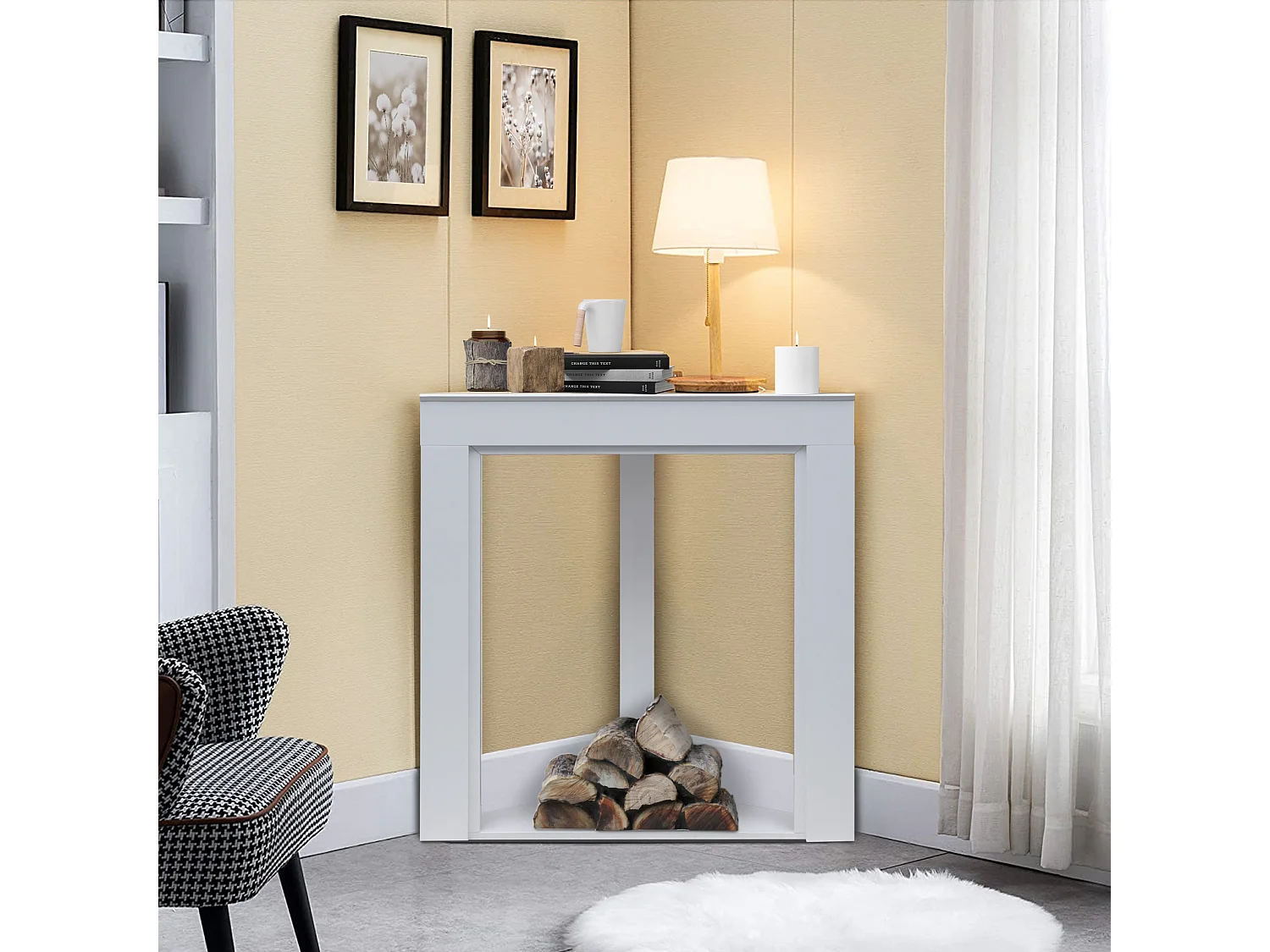 Marco decorativo para chimenea de esquina de madera blanca Clásico