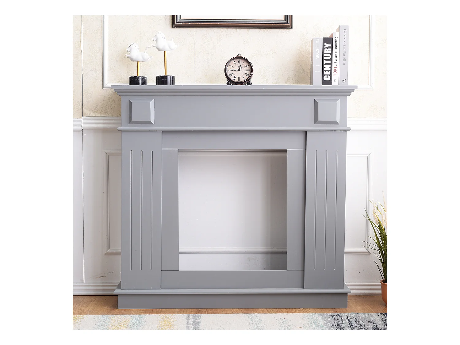 Chimenea Decorativa Mdf Estilo Moderno Gris 100x109x26