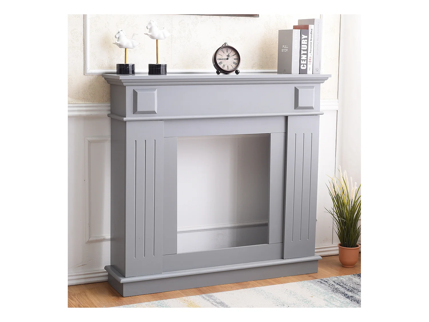 Cornice Camino Finto Caminetto Mdf Moderno Grigio 100x109x26