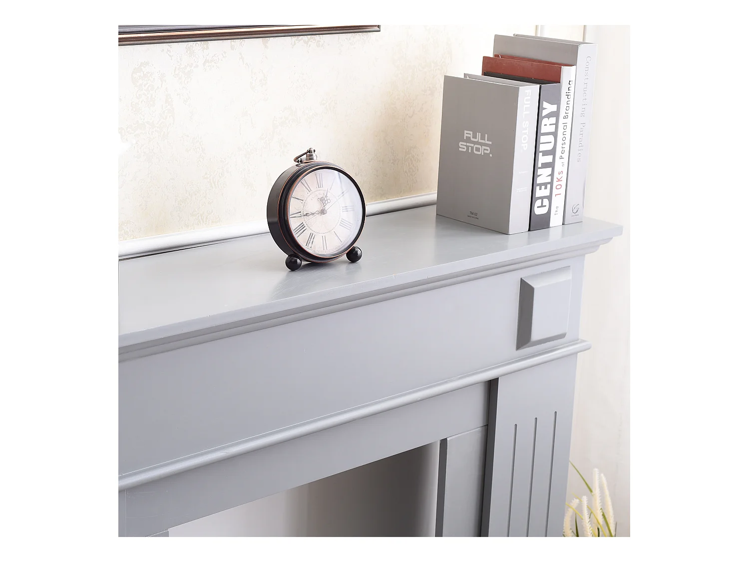 Cornice Camino Finto Caminetto Mdf Moderno Grigio 100x109x26