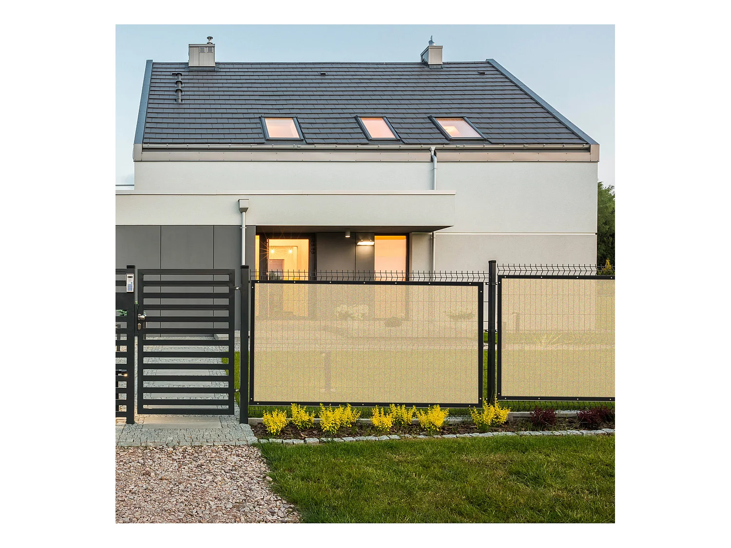 Rideau de balcon déflecteur de vent en polyéthylène beige 95% d'ombre