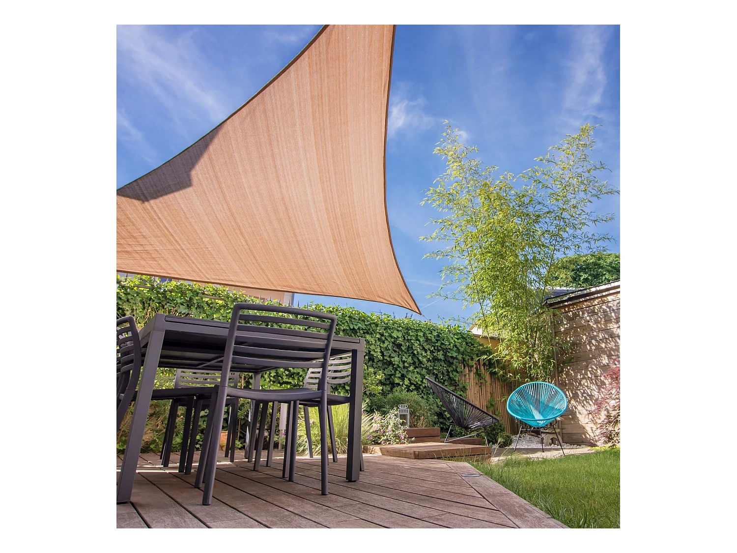 Tenda A Vela Triangolare Parasole Beige Polietilene Anti UV 3x3x3