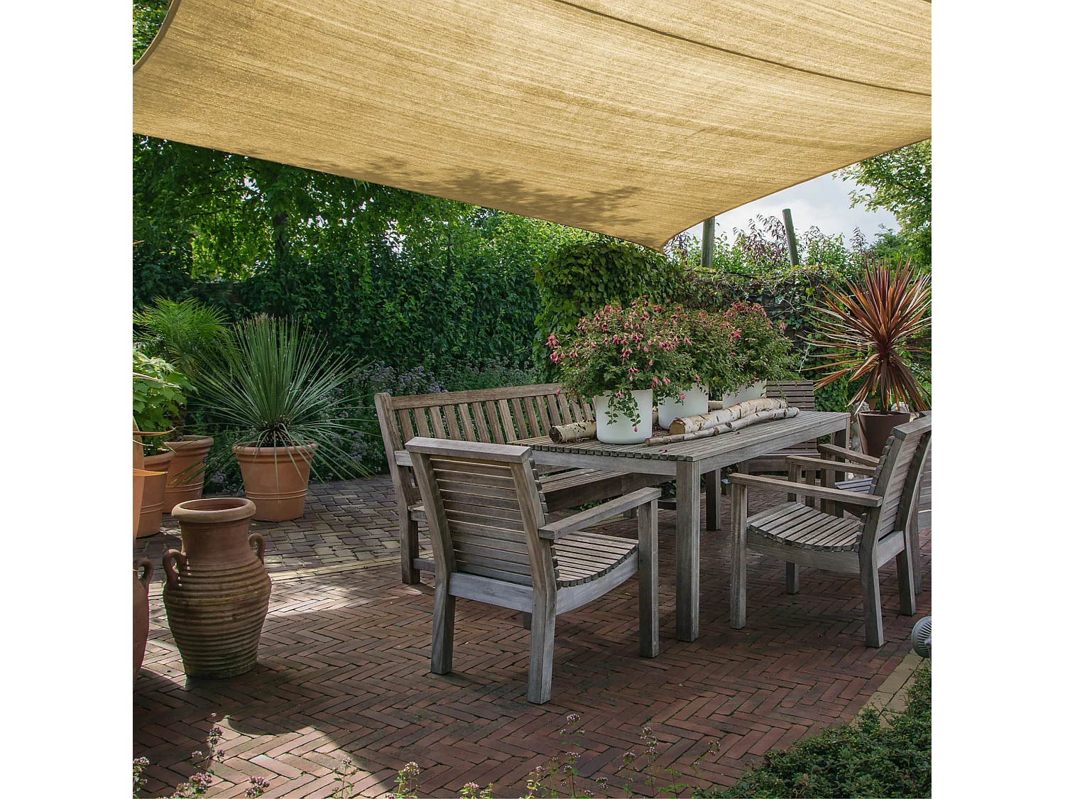 Parasol Voile d'Ombrage Carré Beige Polyéthylène Outdoor 3,6x3,6