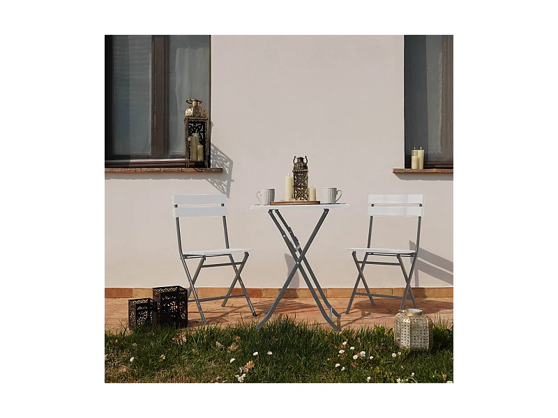 Table de Balcon Pliante Acier Plastique Blanc Gris Gain de Place