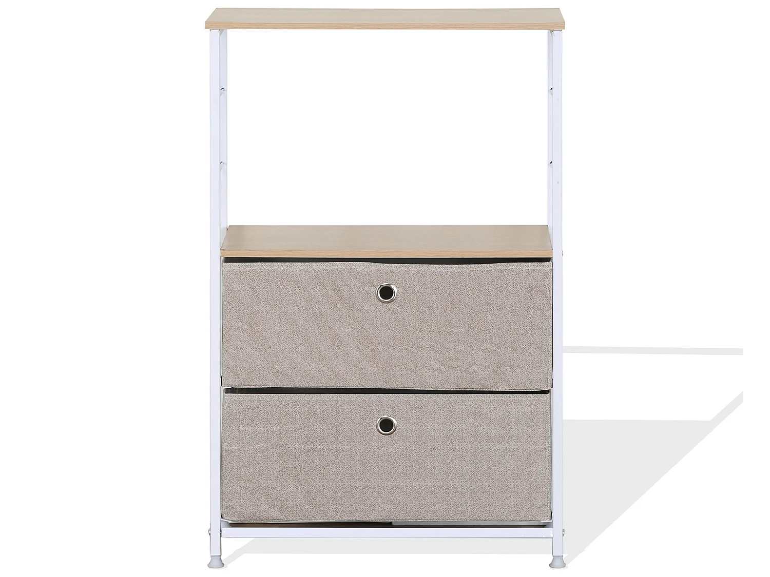 Meuble a tiroirs Bois Métal et Tissu Blanc Beige 1 étagère
