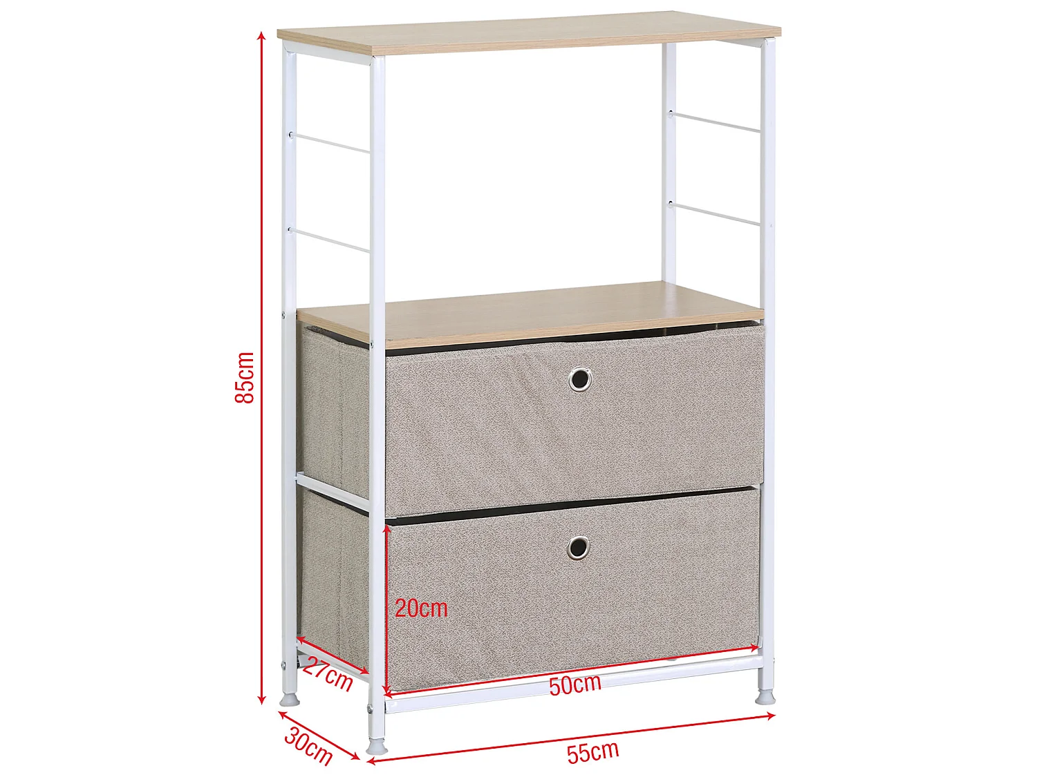 Meuble a tiroirs Bois Métal et Tissu Blanc Beige 1 étagère