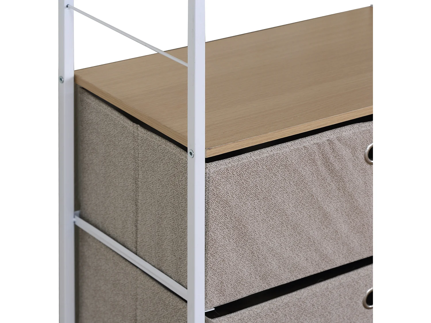 Meuble a tiroirs Bois Métal et Tissu Blanc Beige 1 étagère