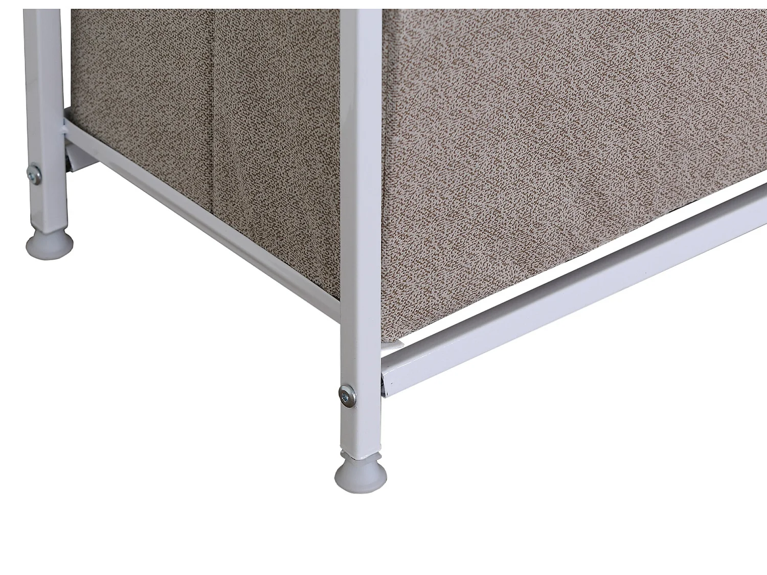 Meuble a tiroirs Bois Métal et Tissu Blanc Beige 1 étagère