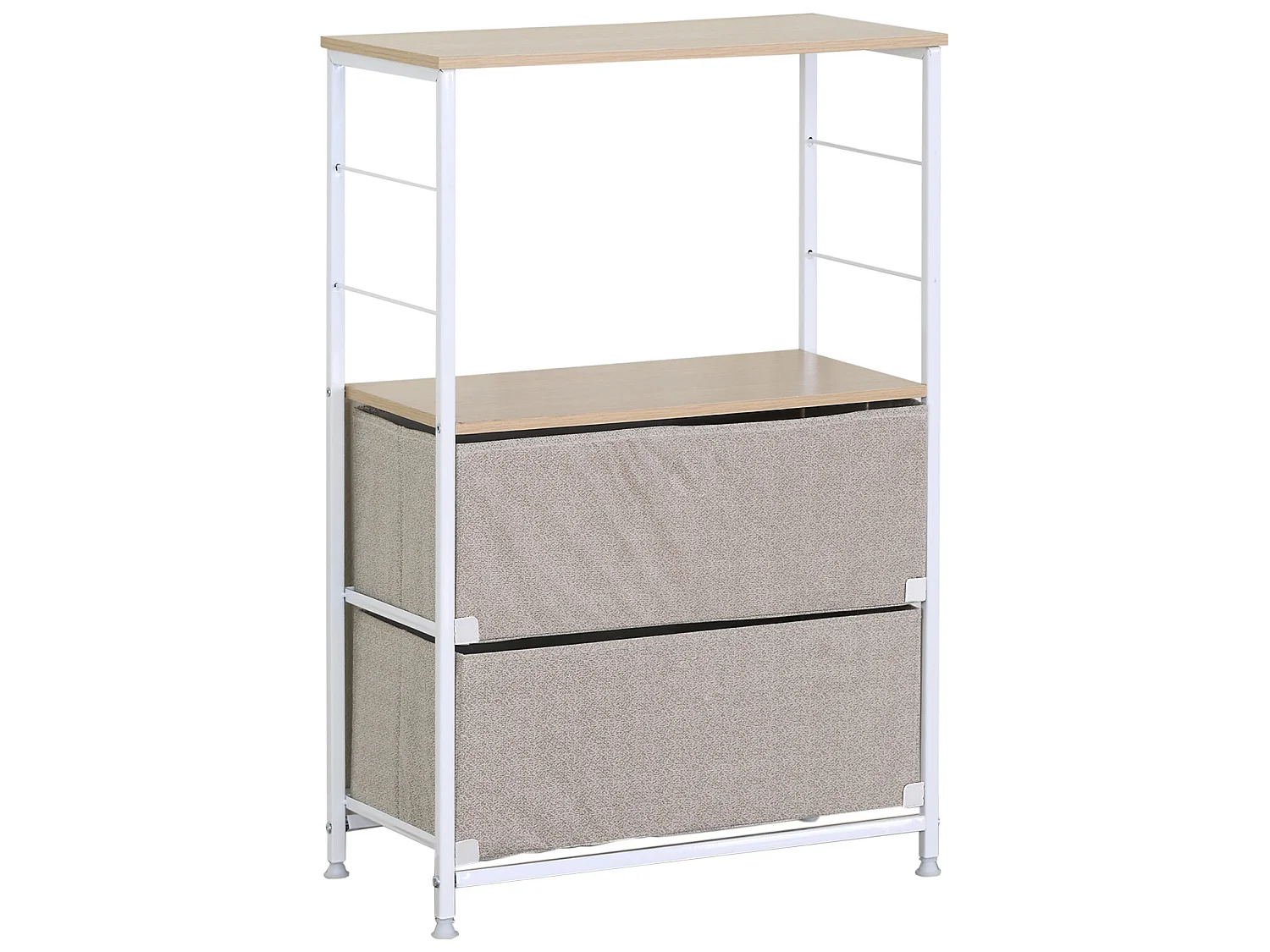 Meuble a tiroirs Bois Métal et Tissu Blanc Beige 1 étagère