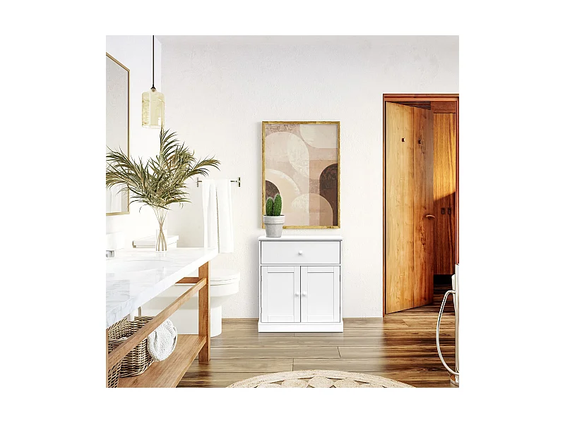 Armoire Meuble de salle de bains avec Tiroir 2 Portes en bois Blanc