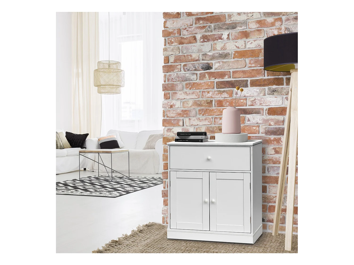 Armoire Meuble de salle de bains avec Tiroir 2 Portes en bois Blanc