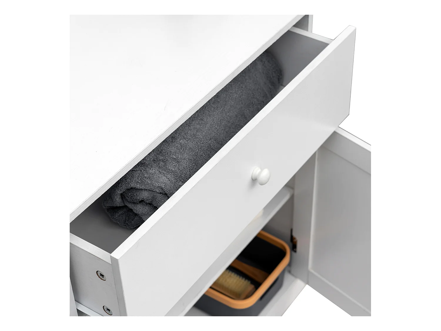 Armoire Meuble de salle de bains avec Tiroir 2 Portes en bois Blanc