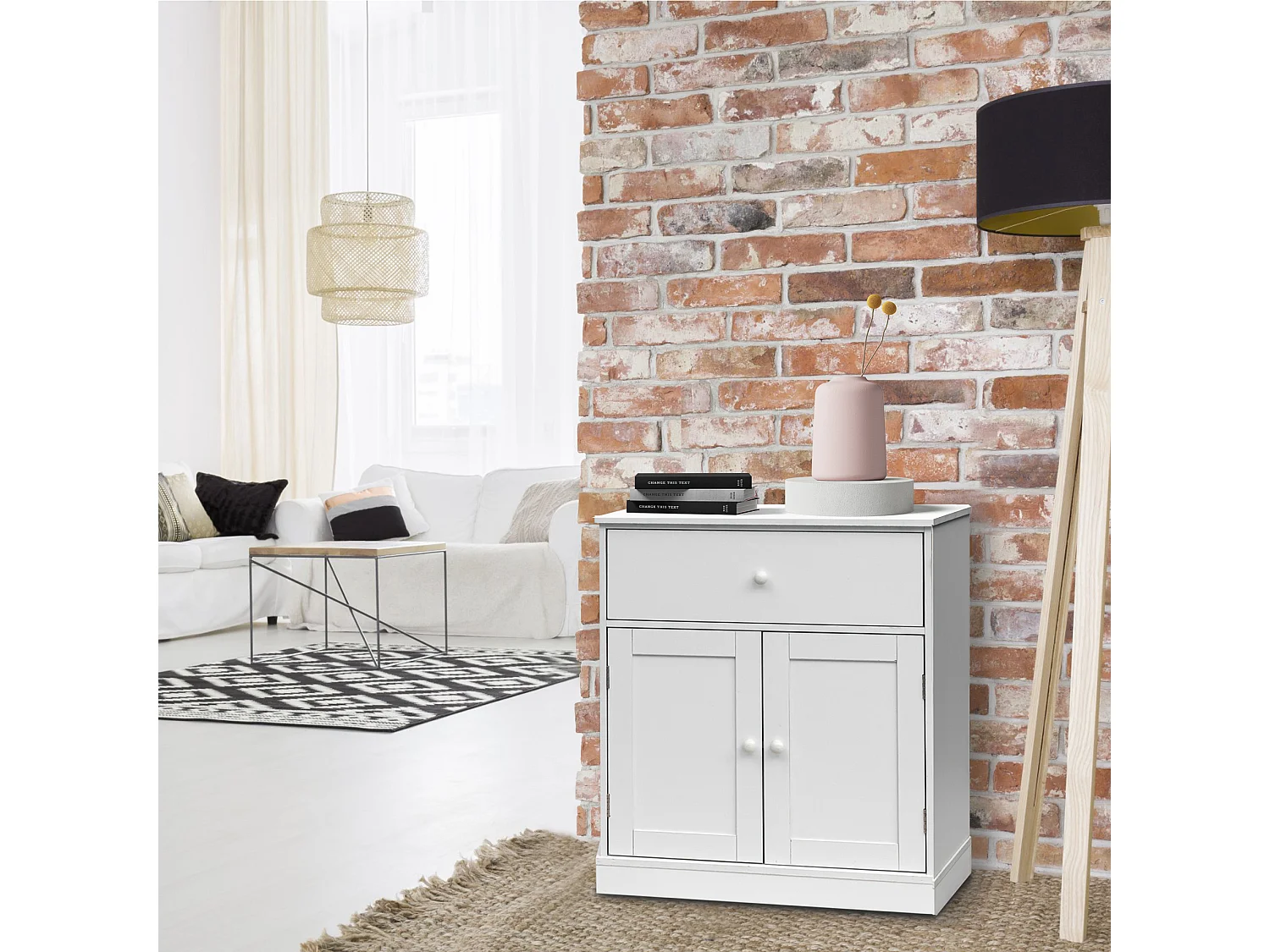 Armoire Meuble de salle de bains avec Tiroir 2 Portes en bois Blanc