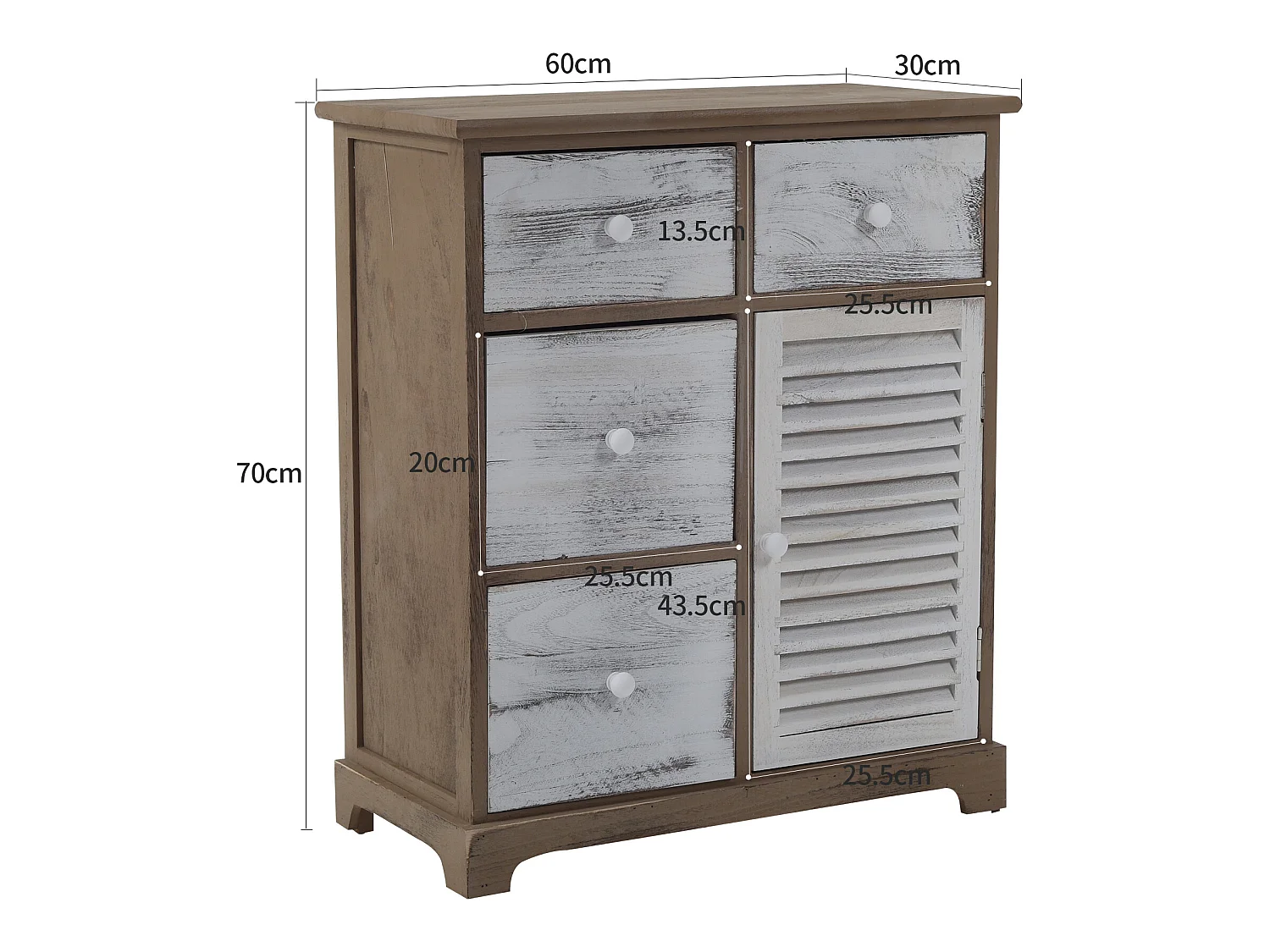 Armadietto Mobile Bianco Grigio 4 Cassetti 1 Anta Legno 70x60x30